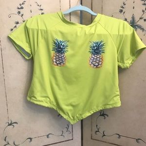 Pineapples lime green crop top bathing suit top